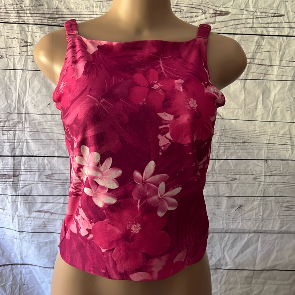 90’s Vintage Moda International Hot Pink Tropical Print Tank Sz S - Picture 1 of 5